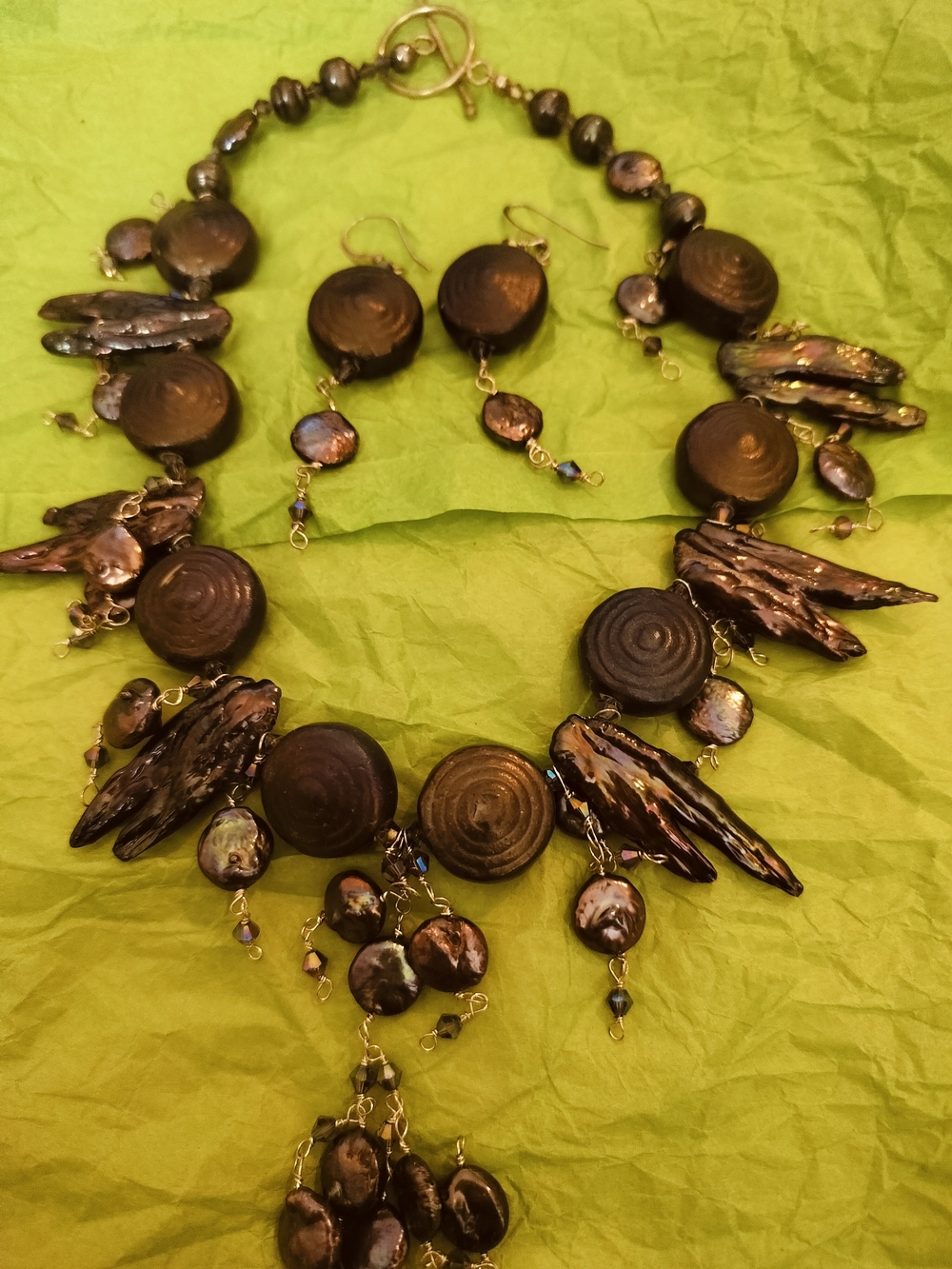 Handcrafted Black Pearl Statement Necklace & Earring Set